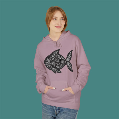 Floral Fish Silhouette Fleece Unisex Hoodie