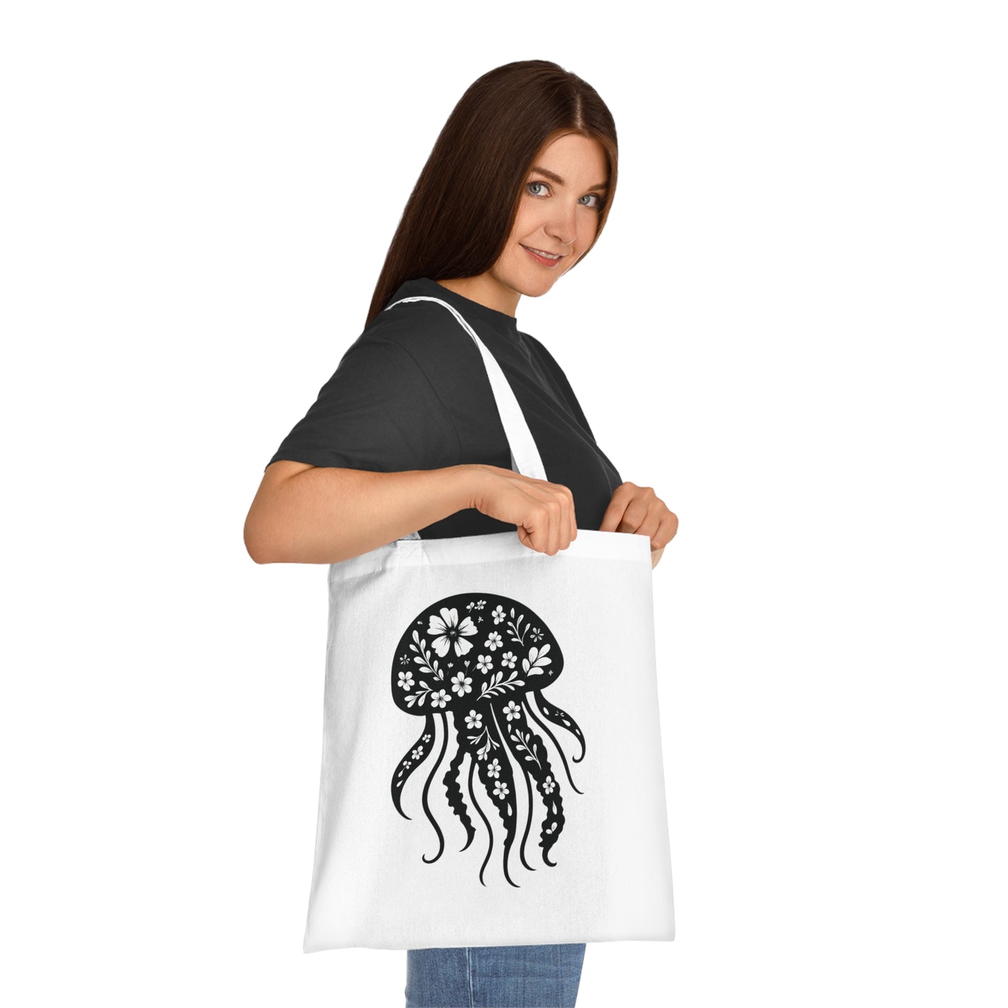 Floral Jellyfish Silhouette Tote Bag