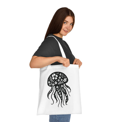 Floral Jellyfish Silhouette Tote Bag