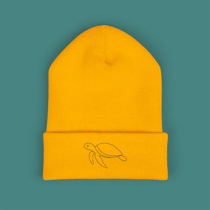 Minimalist Line Art Turtle Embroidered Beanie