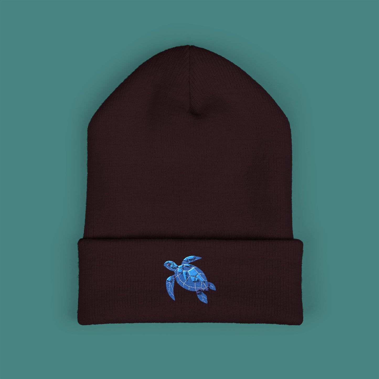 Geometric Polygon Turtle Embroidered Beanie