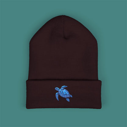 Geometric Polygon Turtle Embroidered Beanie