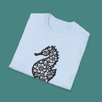 Floral Seahorse Silhouette Unisex T-Shirt