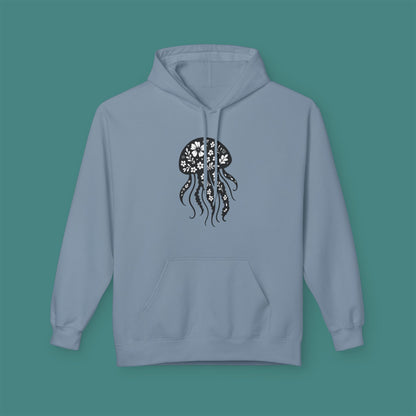 Floral Jellyfish Silhouette Fleece Unisex Hoodie