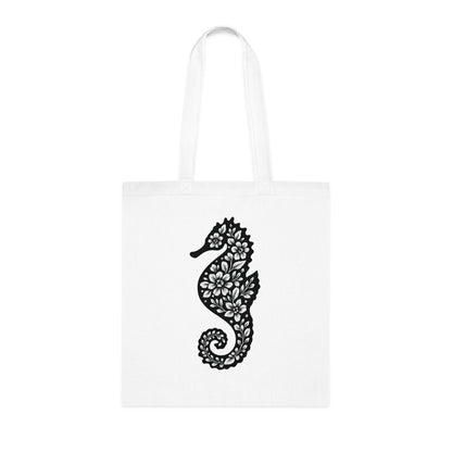 Floral Seahorse Silhouette Tote Bag
