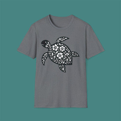 Floral Turtle Silhouette Unisex T-Shirt