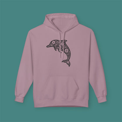 Floral Dolphin Silhouette Fleece Unisex Hoodie