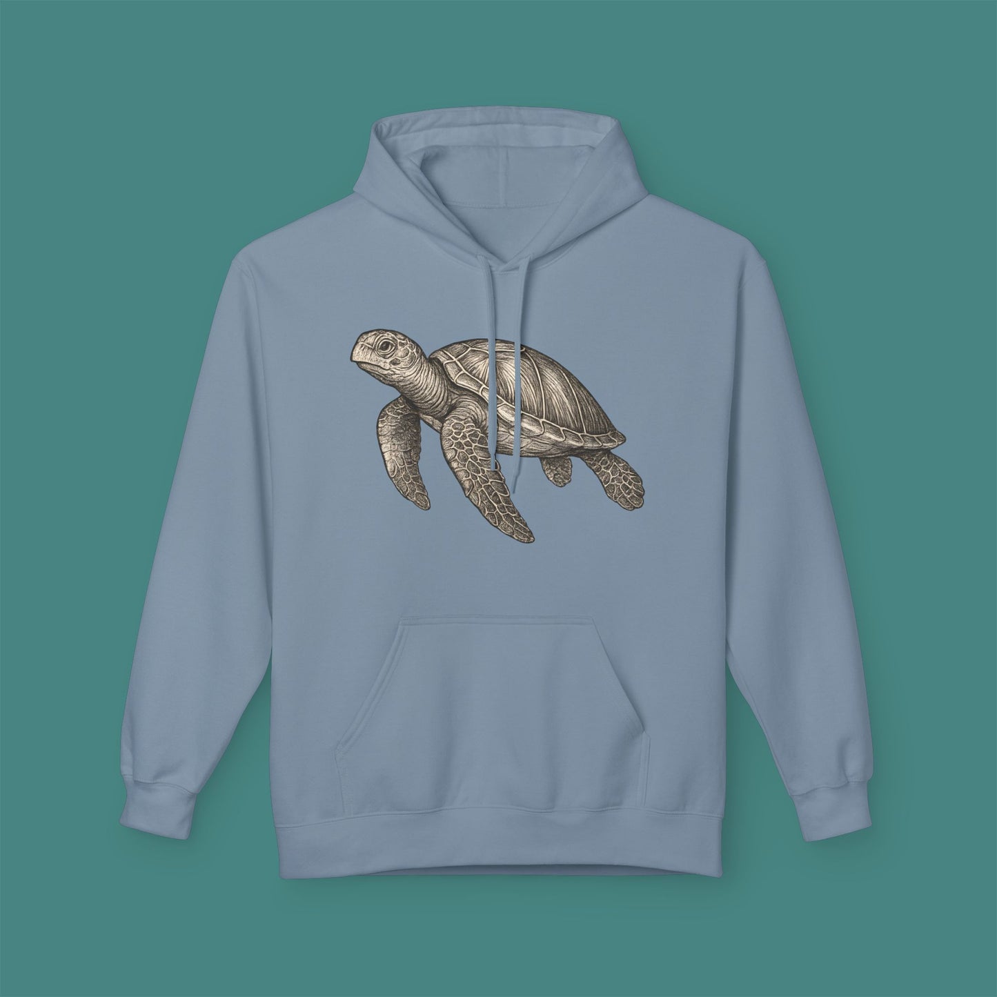Vintage Etching Turtle Fleece Unisex Hoodie