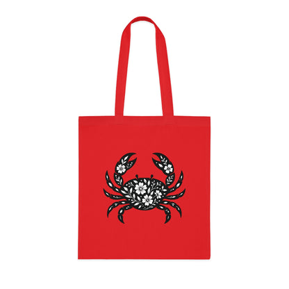 Floral Crab Silhouette Tote Bag
