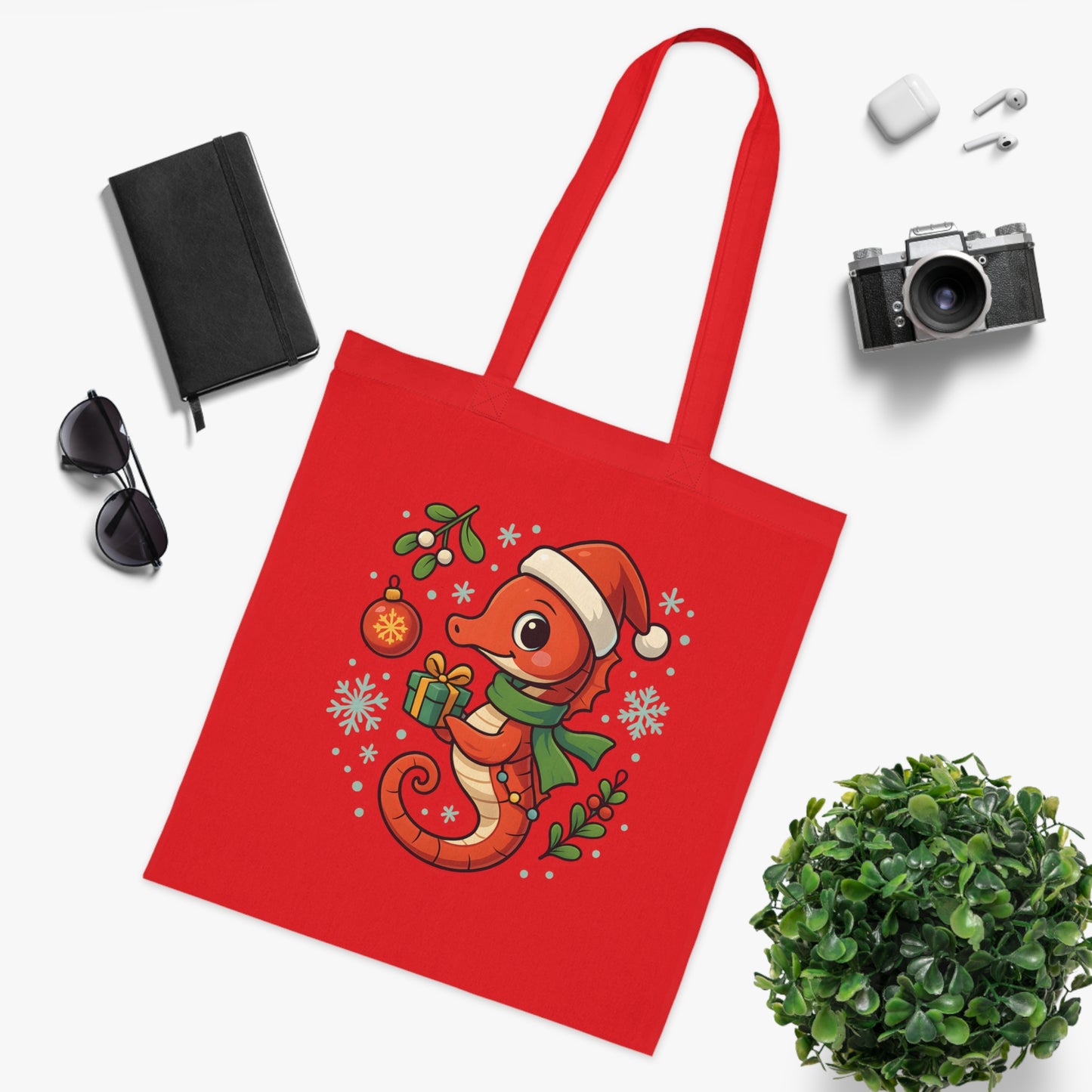 Christmas Seahorse Tote Bag