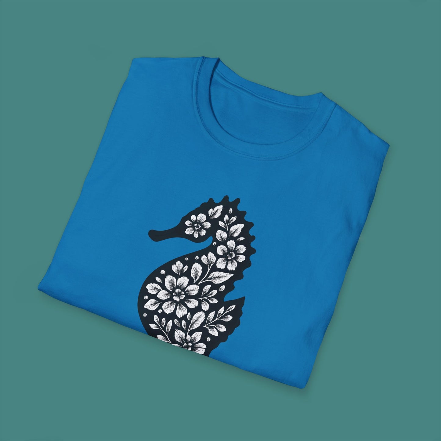 Floral Seahorse Silhouette Unisex T-Shirt