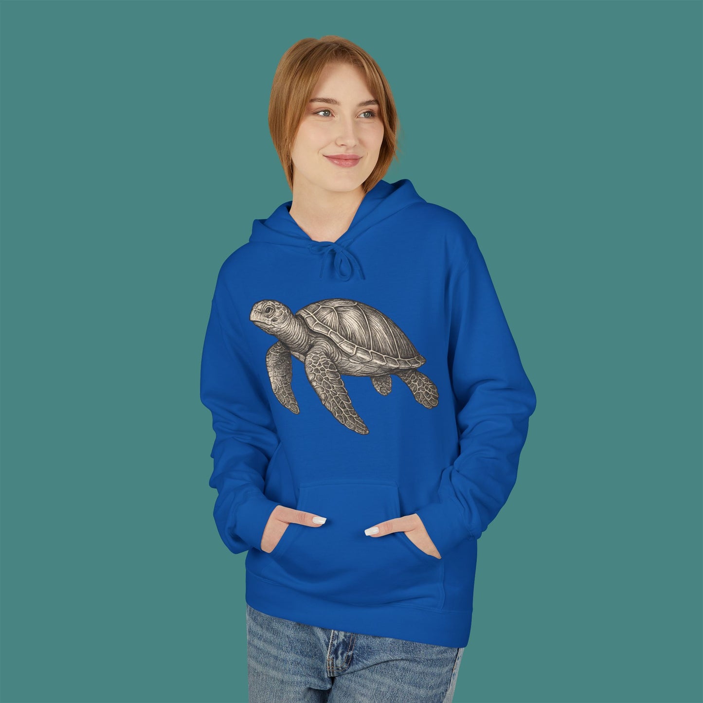 Vintage Etching Turtle Fleece Unisex Hoodie