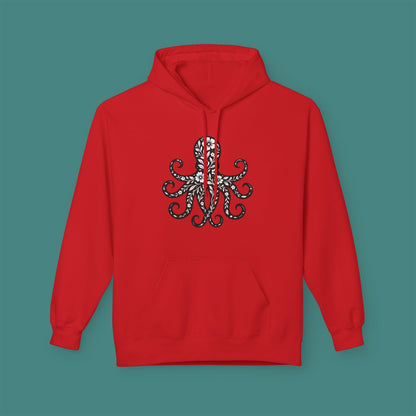 Floral Octopus Silhouette Fleece Unisex Hoodie