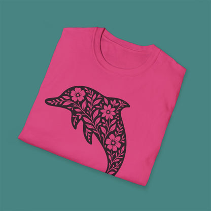 Floral Dolphin Silhouette Unisex T-Shirt