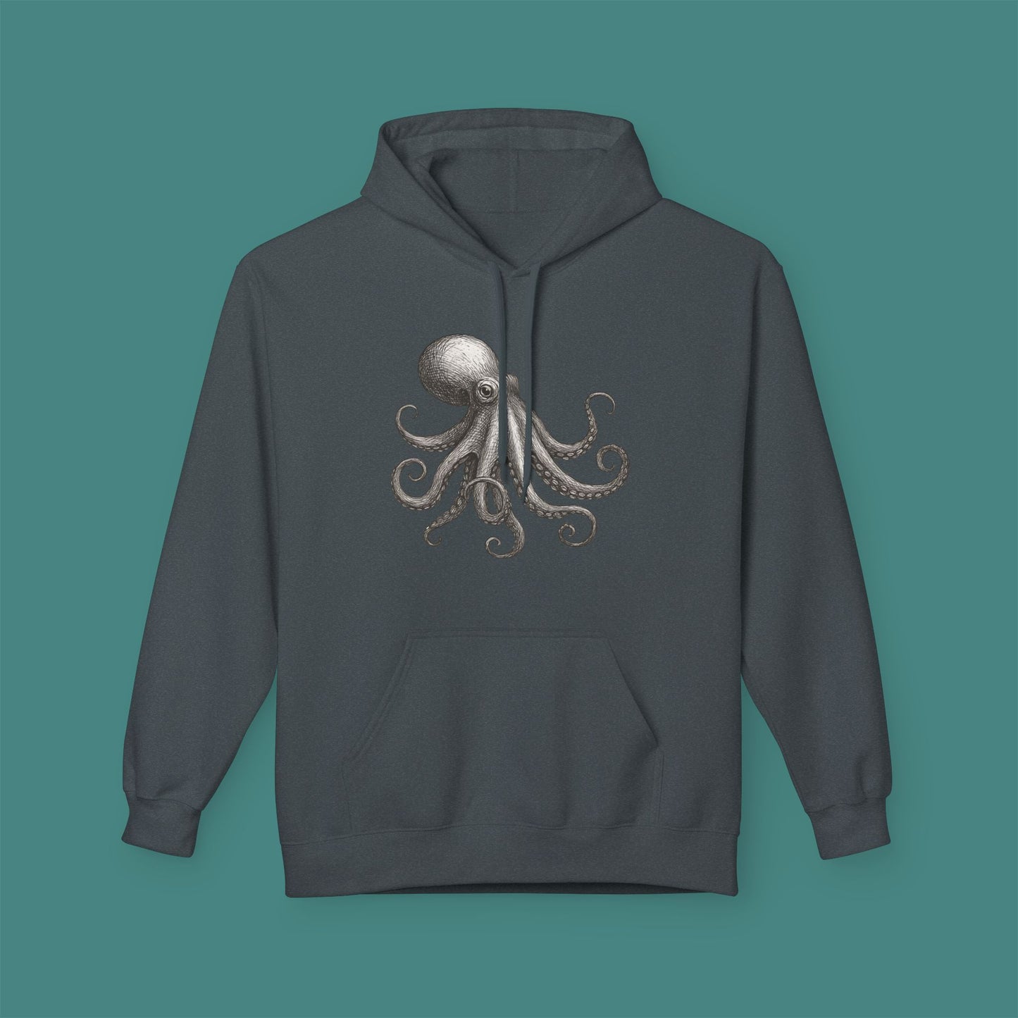 Vintage Etching Octopus Fleece Unisex Hoodie