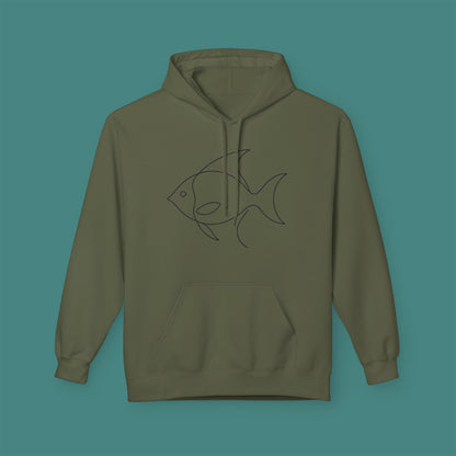 Minimalist Line Art Fish Fleece Unisex Hoodie