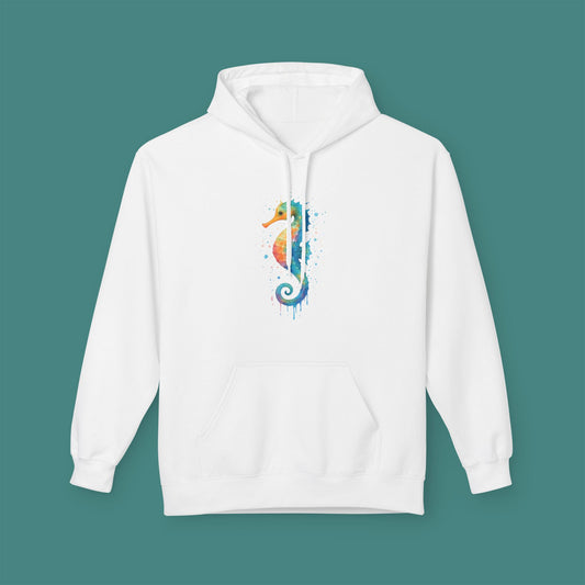 Watercolor Splash Seahorse Fleece Unisex Hoodie