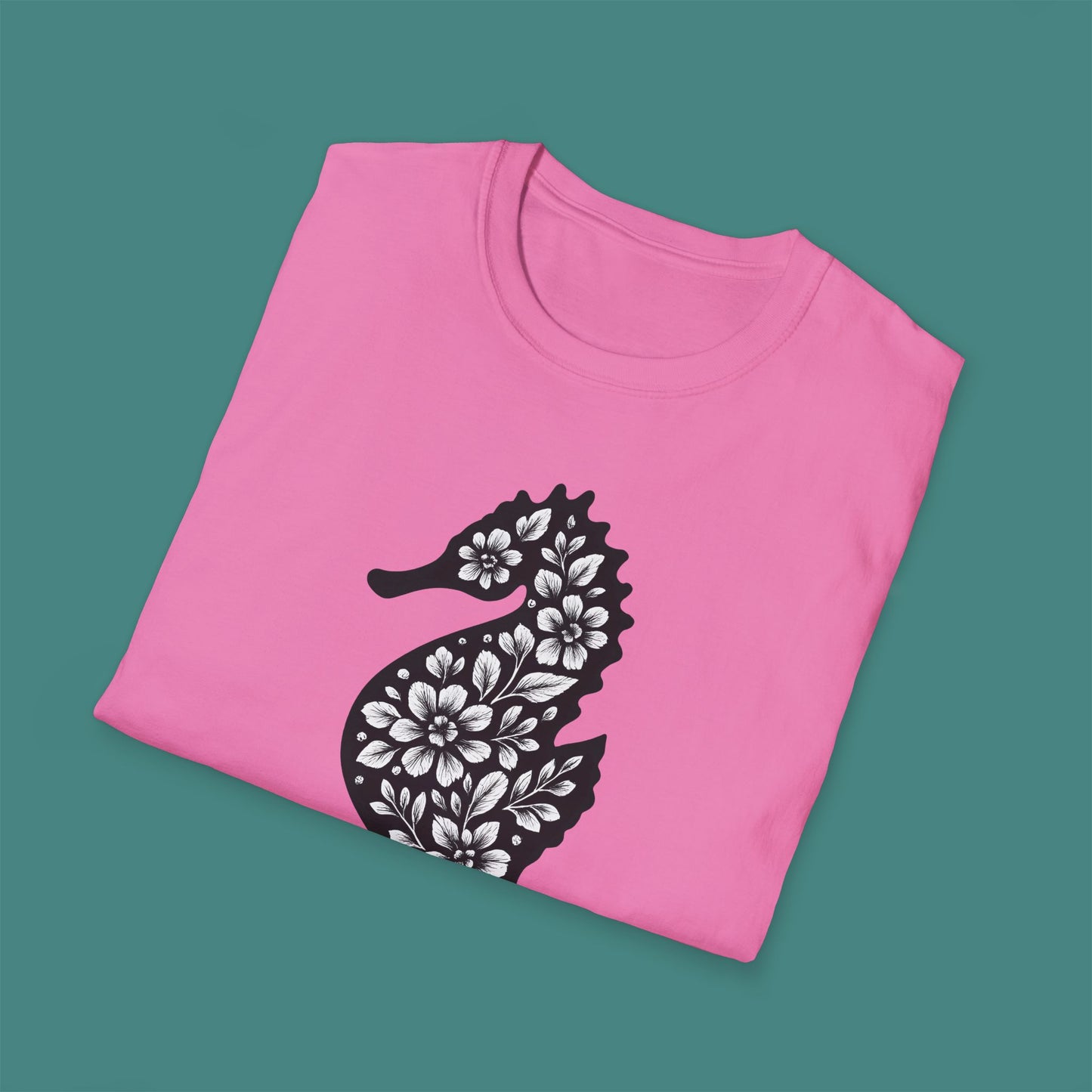 Floral Seahorse Silhouette Unisex T-Shirt