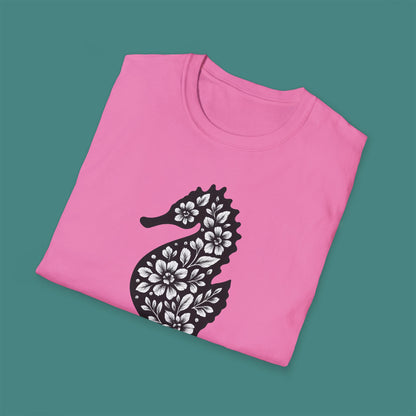 Floral Seahorse Silhouette Unisex T-Shirt