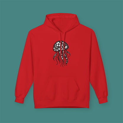 Floral Jellyfish Silhouette Fleece Unisex Hoodie