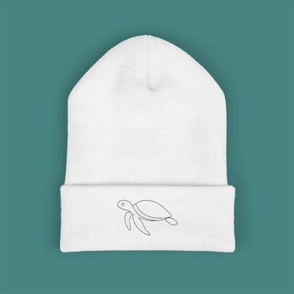 Minimalist Line Art Turtle Embroidered Beanie