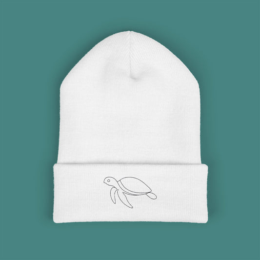 Minimalist Line Art Turtle Embroidered Beanie