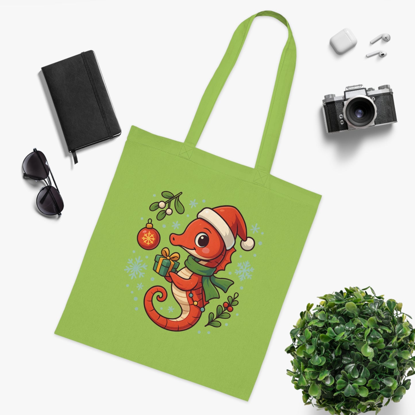 Christmas Seahorse Tote Bag