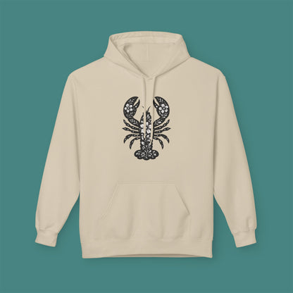 Floral Lobster Silhouette Fleece Unisex Hoodie