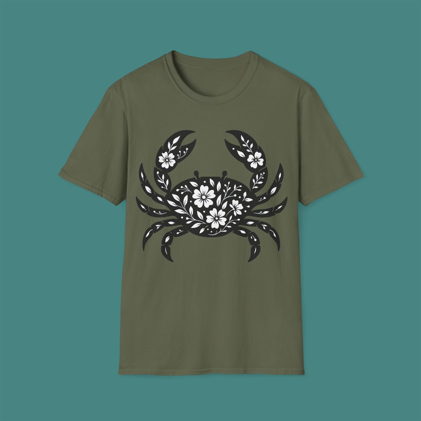 Floral Crab Silhouette Unisex T-Shirt