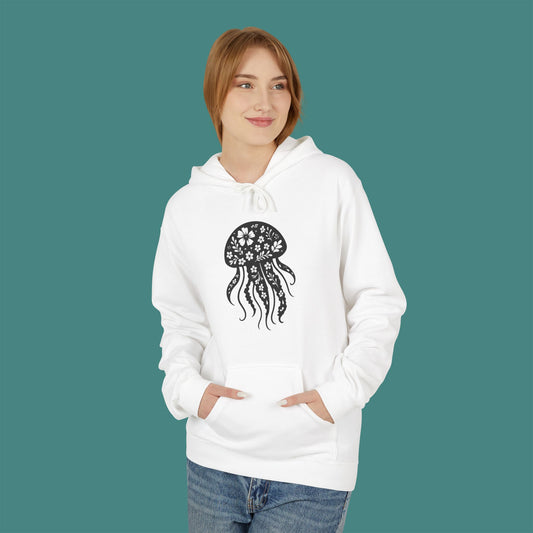 Floral Jellyfish Silhouette Fleece Unisex Hoodie