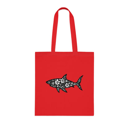 Floral Shark Silhouette Tote Bag