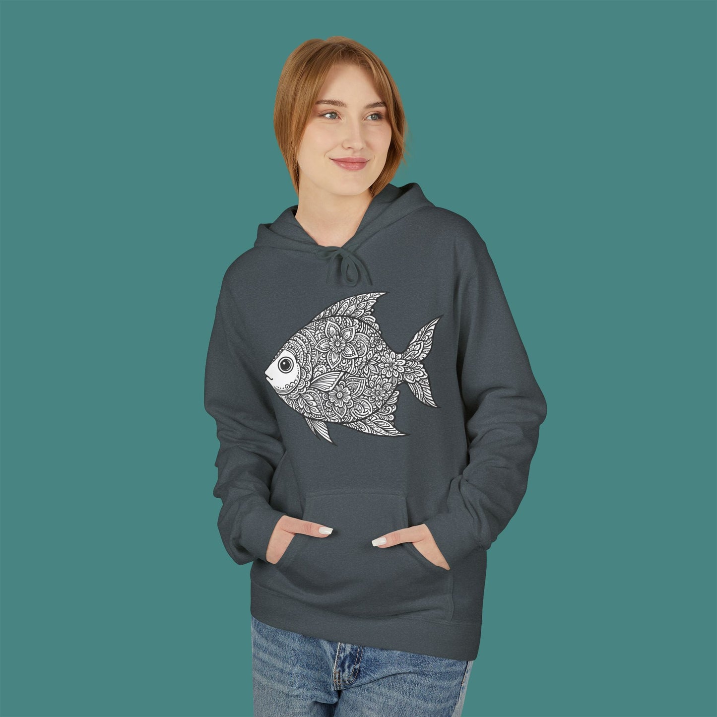 Intricate Mandala Fish Fleece Unisex Hoodie