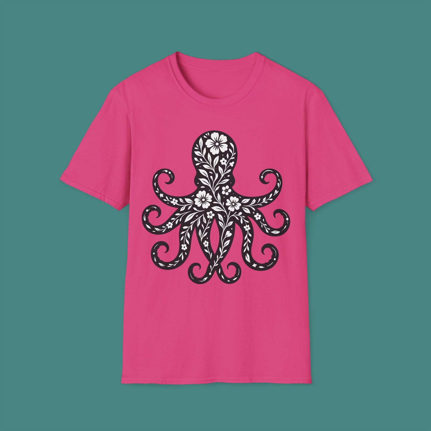 Floral Octopus Silhouette Unisex T-Shirt