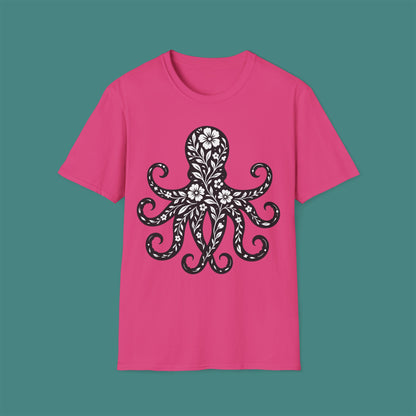 Floral Octopus Silhouette Unisex T-Shirt