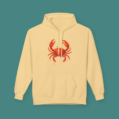 Watercolor Splash Crab Fleece Unisex Hoodie