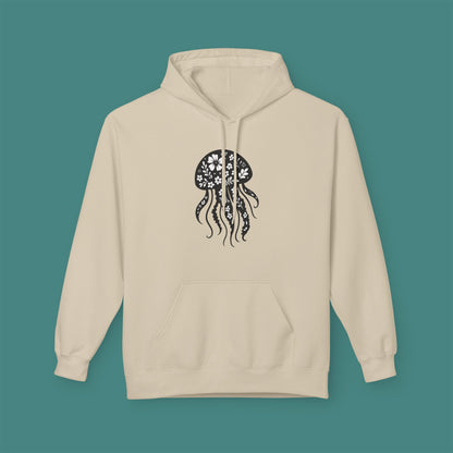Floral Jellyfish Silhouette Fleece Unisex Hoodie