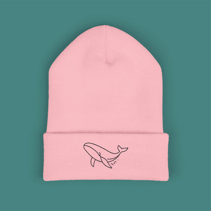 Minimalist Line Art Whale Embroidered Beanie