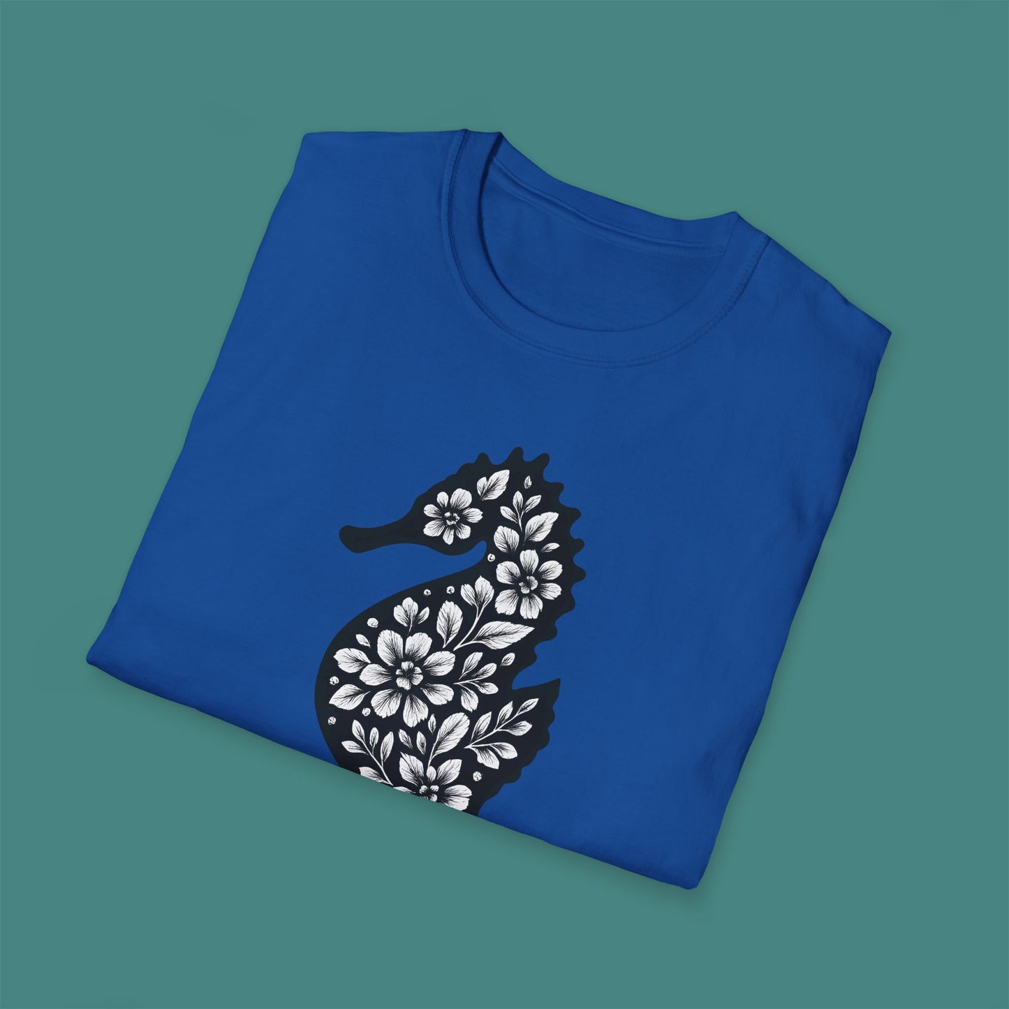 Floral Seahorse Silhouette Unisex T-Shirt