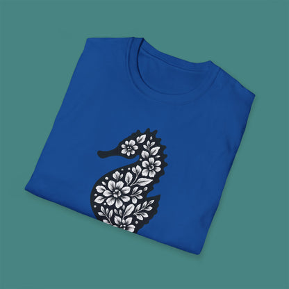 Floral Seahorse Silhouette Unisex T-Shirt