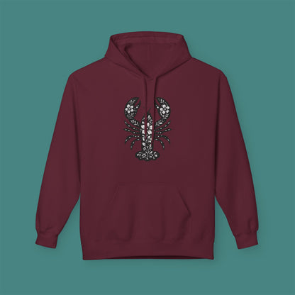 Floral Lobster Silhouette Fleece Unisex Hoodie