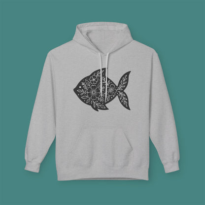 Floral Fish Silhouette Fleece Unisex Hoodie