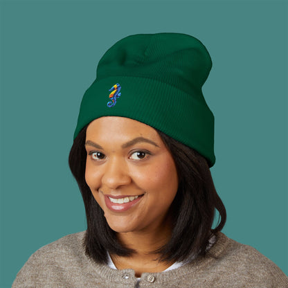 Geometric Polygon Seahorse Embroidered Beanie