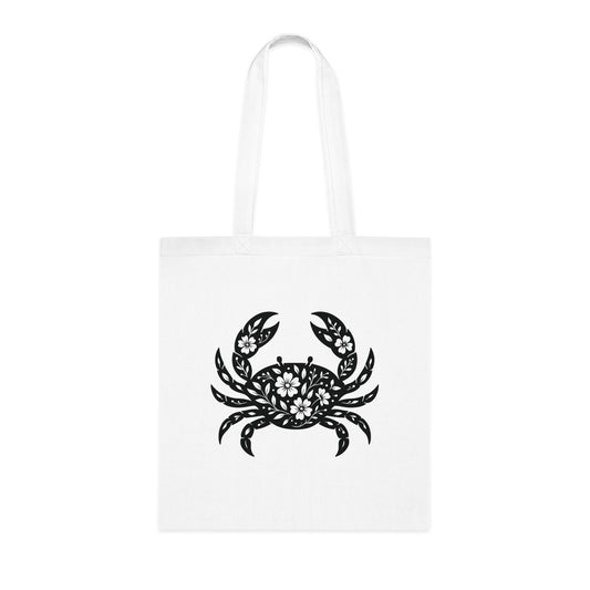 Floral Crab Silhouette Tote Bag