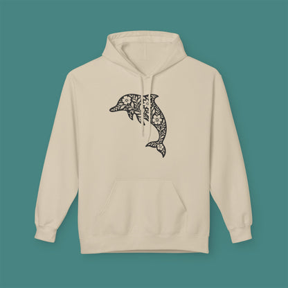Floral Dolphin Silhouette Fleece Unisex Hoodie