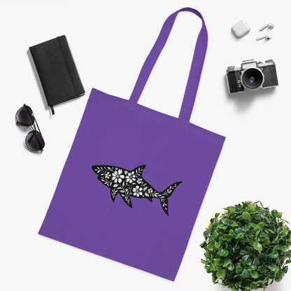 Floral Shark Silhouette Tote Bag