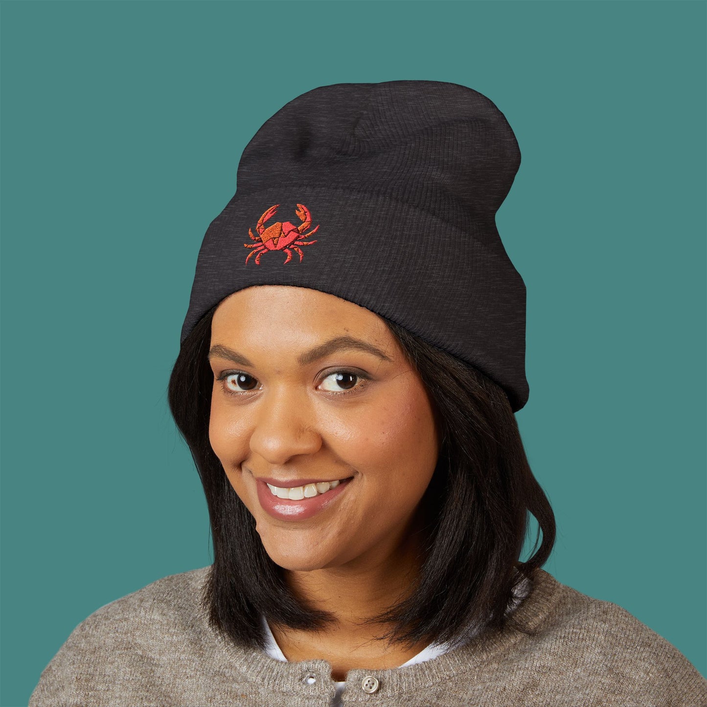 Geometric Polygon Crab Embroidered Beanie