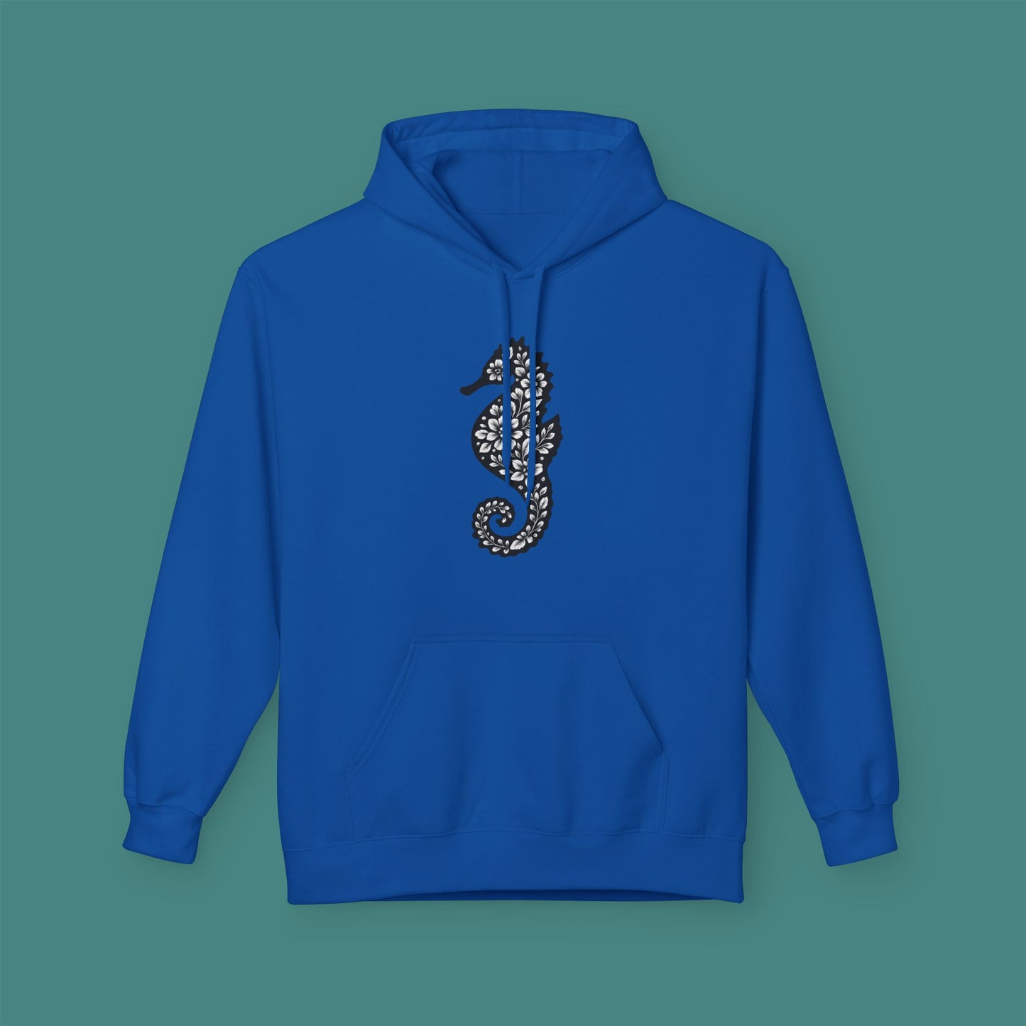 Floral Seahorse Silhouette Fleece Unisex Hoodie