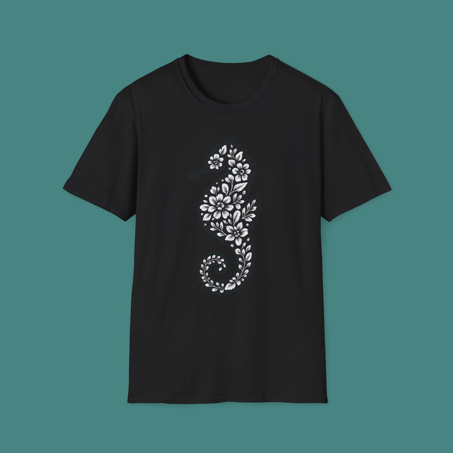Floral Seahorse Silhouette Unisex T-Shirt