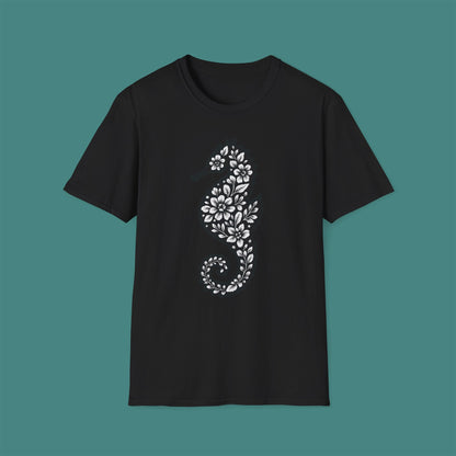 Floral Seahorse Silhouette Unisex T-Shirt