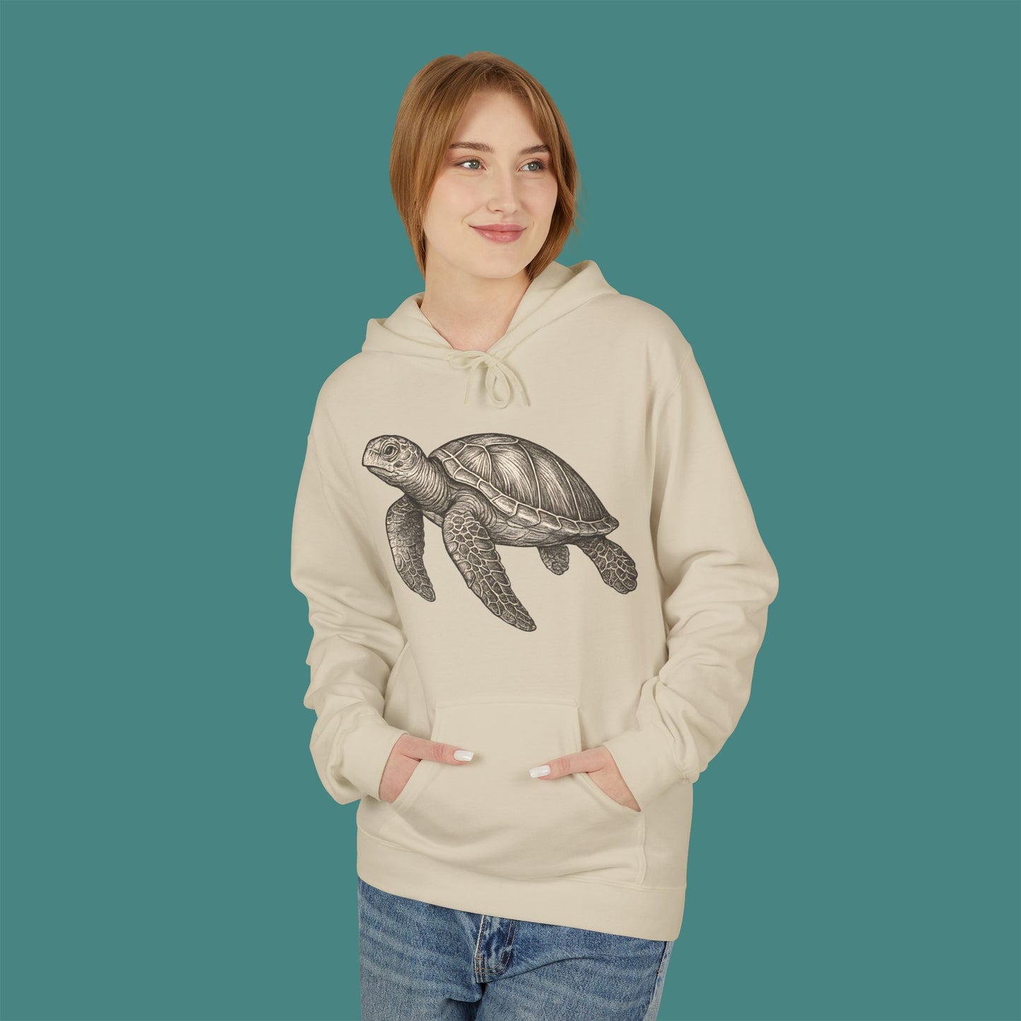 Vintage Etching Turtle Fleece Unisex Hoodie